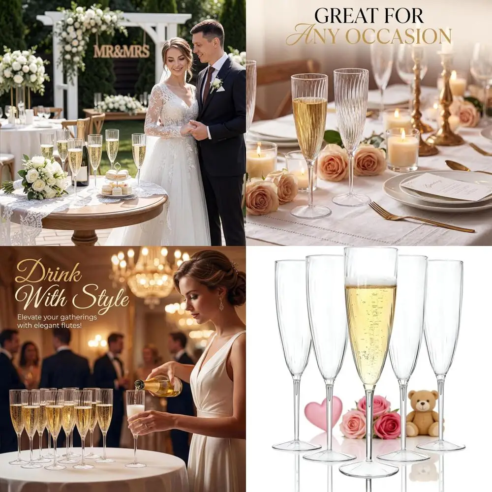 6 Oz Clear Plastic Champagne Flutes, 36-Pack, Disposable for Weddings, Birthdays, and Parties
6 Oz Clear Plastic Champagne Flutes, 36-Pack, Disposable for Weddings, Birthdays, and Parties