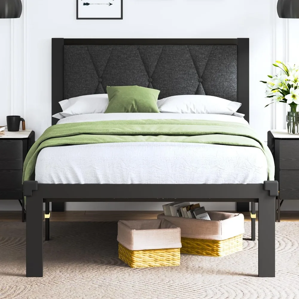 Metal Bed Frame with Fabric Button Tufted Headboard, Platform Bed Frame with Heavy Duty Metal Slats, 12"
Metal Bed Frame with Fabric Button Tufted Headboard, Platform Bed Frame with Heavy Duty Metal Slats, 12"