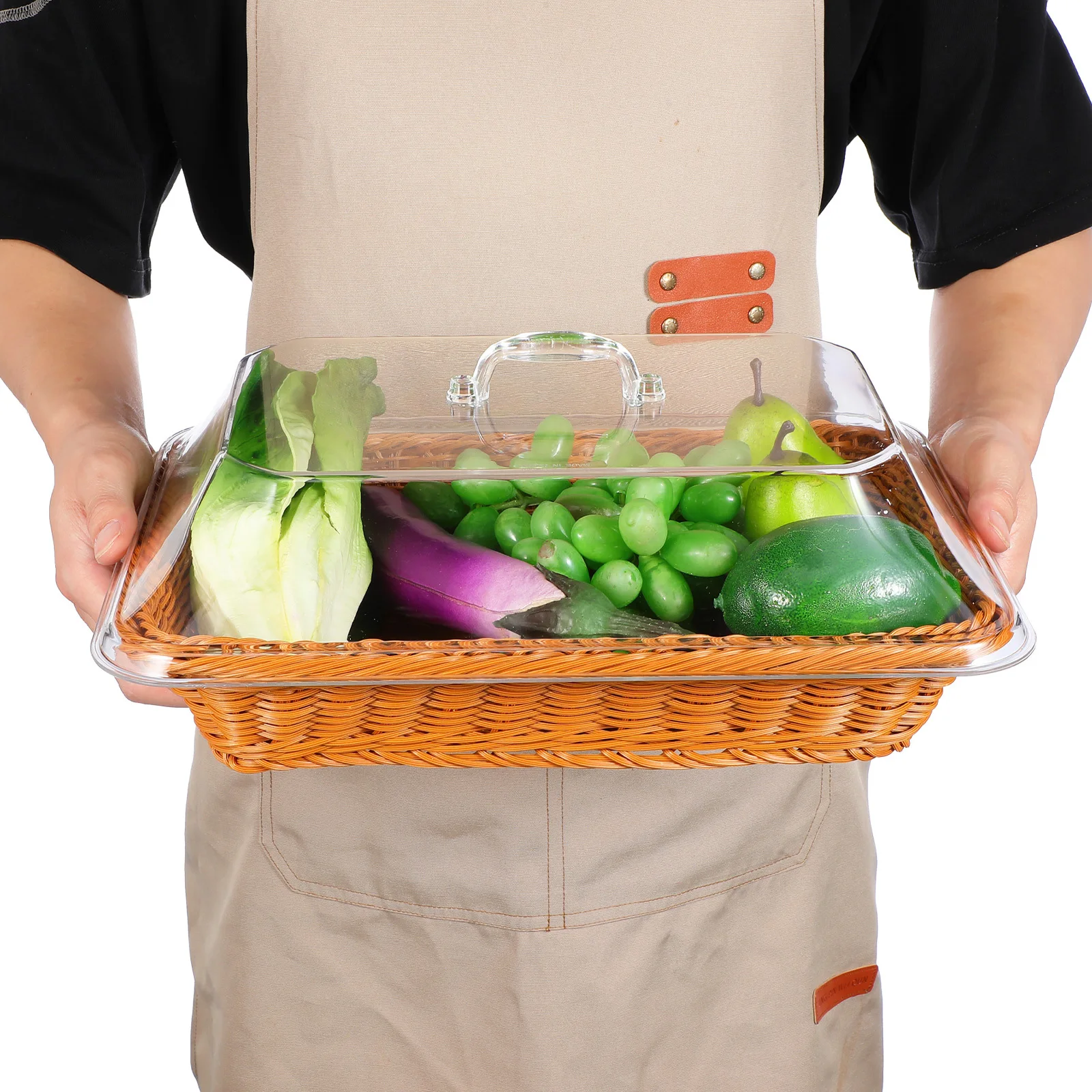 Rustic Simulated Rattan Basket Transparent Cover Bread Vegetable Fruit Storage Display Basket Kitchen Bread Baskets for Serving
Rustic Simulated Rattan Basket Transparent Cover Bread Vegetable Fruit Storage Display Basket Kitchen Bread Baskets for Serving