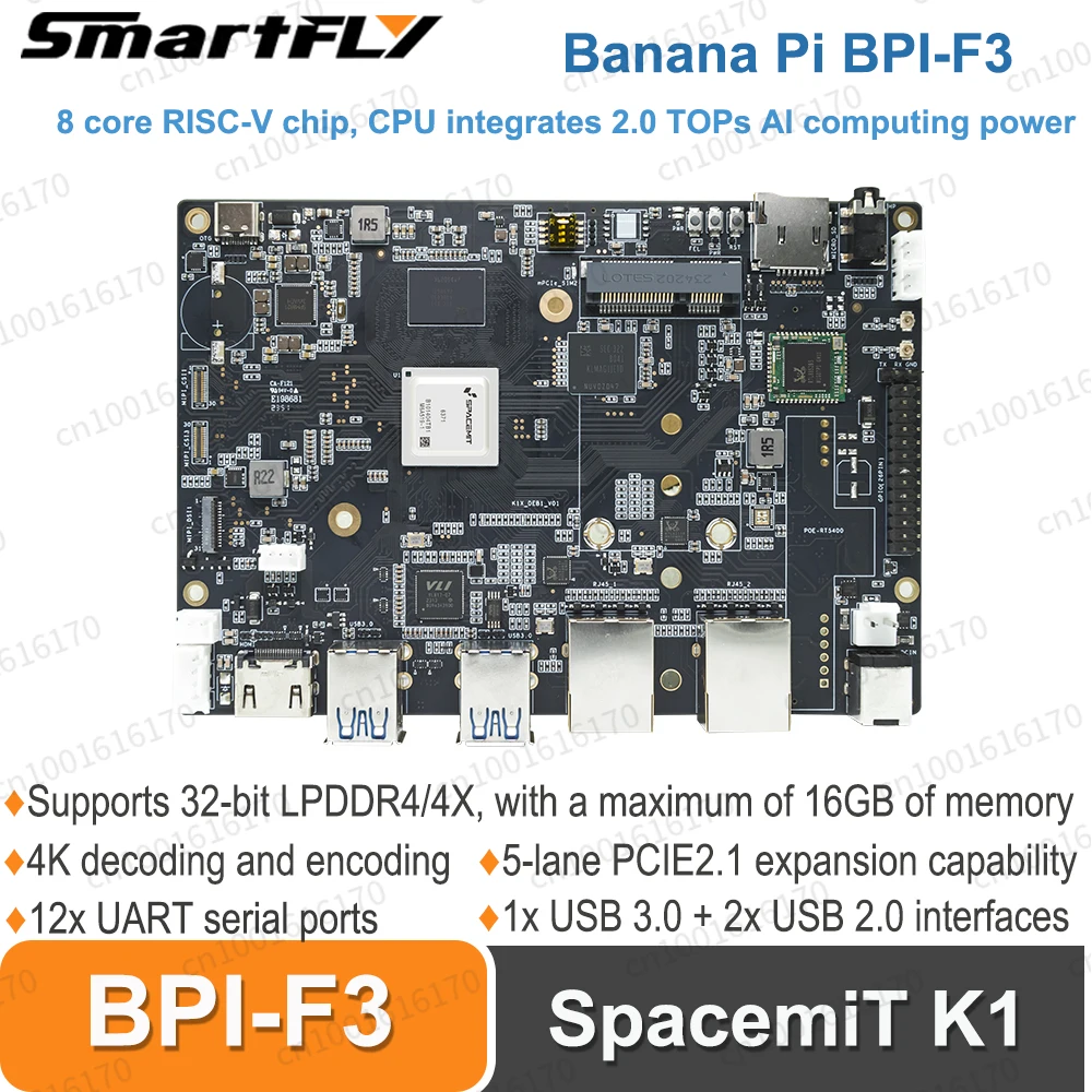 Banana Pi BPI-F3 8-ядерная плата разработки RISC-V SpacemiT K1, одноплатный компьютер промышленного класса, 5-полосное расширение PCIE2.1
Banana Pi BPI-F3 8-ядерная плата разработки RISC-V SpacemiT K1, одноплатный компьютер промышленного класса, 5-полосное расширение PCIE2.1