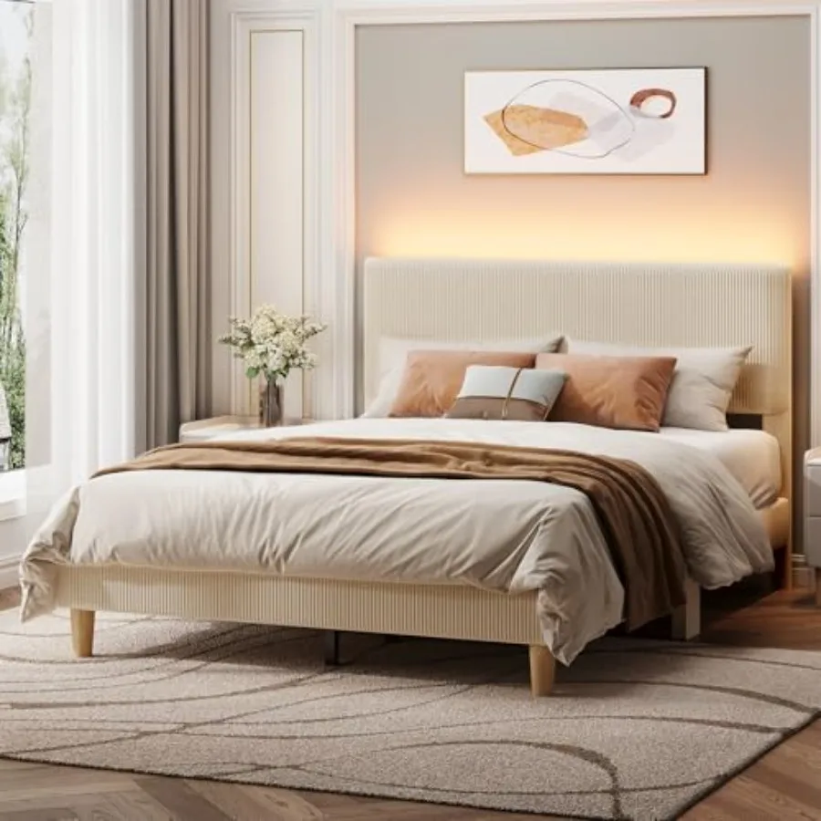 Queen Bed Frame with HeadboardPlatform Queen Size Bed Frame with LED Lighting Bed Frame Wooden Slats Support No Box Spring Need
Queen Bed Frame with HeadboardPlatform Queen Size Bed Frame with LED Lighting Bed Frame Wooden Slats Support No Box Spring Need
