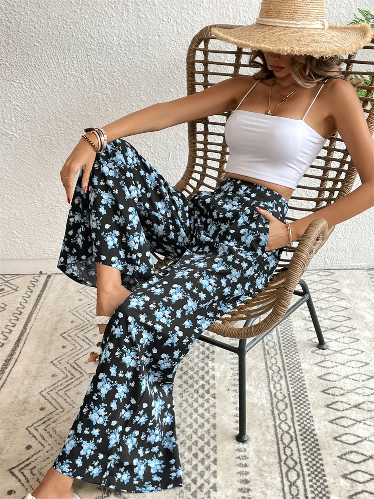 Women's Pants Summer Trousers Wide Leg Trousers Floral Print Trousers Temperament Commuting High Waist Thin Pants
Women's Pants Summer Trousers Wide Leg Trousers Floral Print Trousers Temperament Commuting High Waist Thin Pants