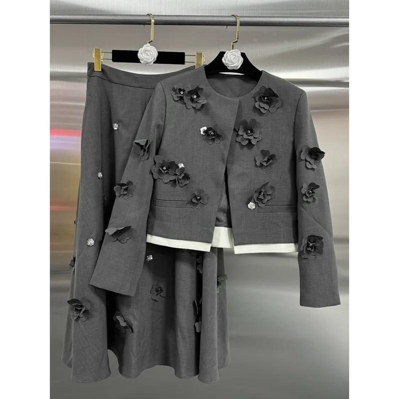 Spliced Appliques Two Piece Sets For Women Round Neck Long Sleeve Coats High Waist A Line Skirts Elegant Slim Set Female New
Spliced Appliques Two Piece Sets For Women Round Neck Long Sleeve Coats High Waist A Line Skirts Elegant Slim Set Female New
