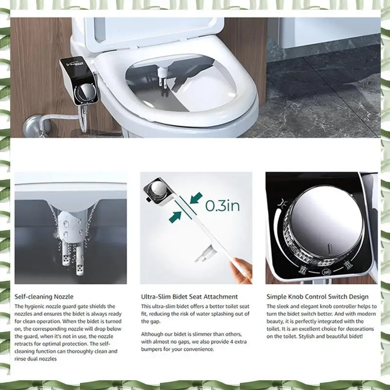 Professional Tool Bidet Attachment Ultra-Slim Toilet Double Nozzle Spiral Adjustable Water Pressure Non-Electric Sprayer Wit
Professional Tool Bidet Attachment Ultra-Slim Toilet Double Nozzle Spiral Adjustable Water Pressure Non-Electric Sprayer Wit