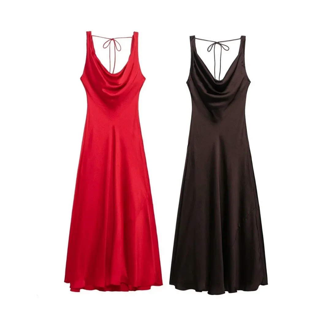 025 Summer New Women Satin Texture Dress Fold Backless Sling Sleeveless Midi Dresses Chic Female French Evening
025 Summer New Women Satin Texture Dress Fold Backless Sling Sleeveless Midi Dresses Chic Female French Evening
