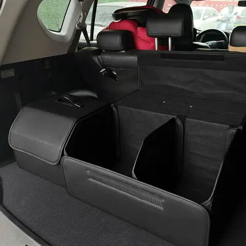 Scatola portaoggetti in pelle PU multiuso pieghevole per bagagliaio di un'auto, organizer per bagagliaio di un'auto, per riporre e riordinare gli accessori auto
