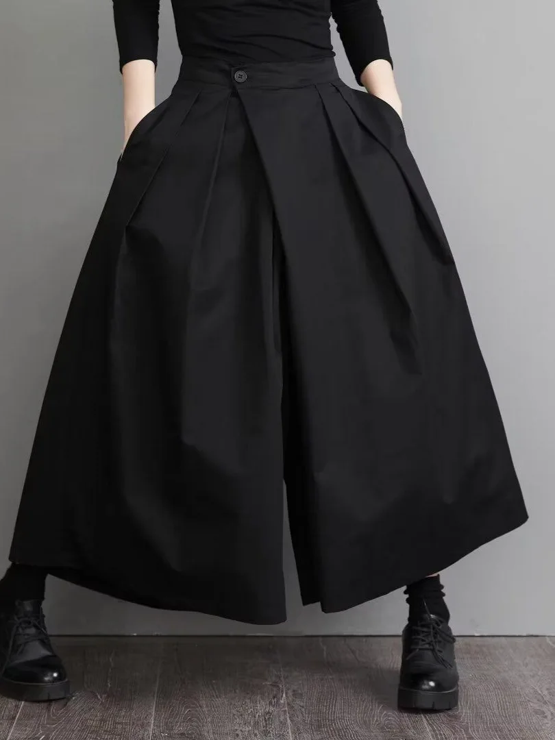 Plus Size Dark Bf Style Wide Leg Suit Pants, High Waist Pleated Design Loose Black Casual Trousers For Women
Plus Size Dark Bf Style Wide Leg Suit Pants, High Waist Pleated Design Loose Black Casual Trousers For Women