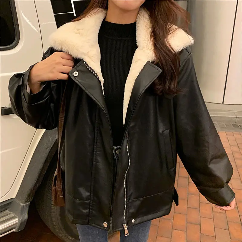 Autumn Winter New Fashion Turn-down Collar Long Sleeve Solid Leather Clothing Women's Clothing Korean Warm All-match Zipper Tops
Autumn Winter New Fashion Turn-down Collar Long Sleeve Solid Leather Clothing Women's Clothing Korean Warm All-match Zipper Tops