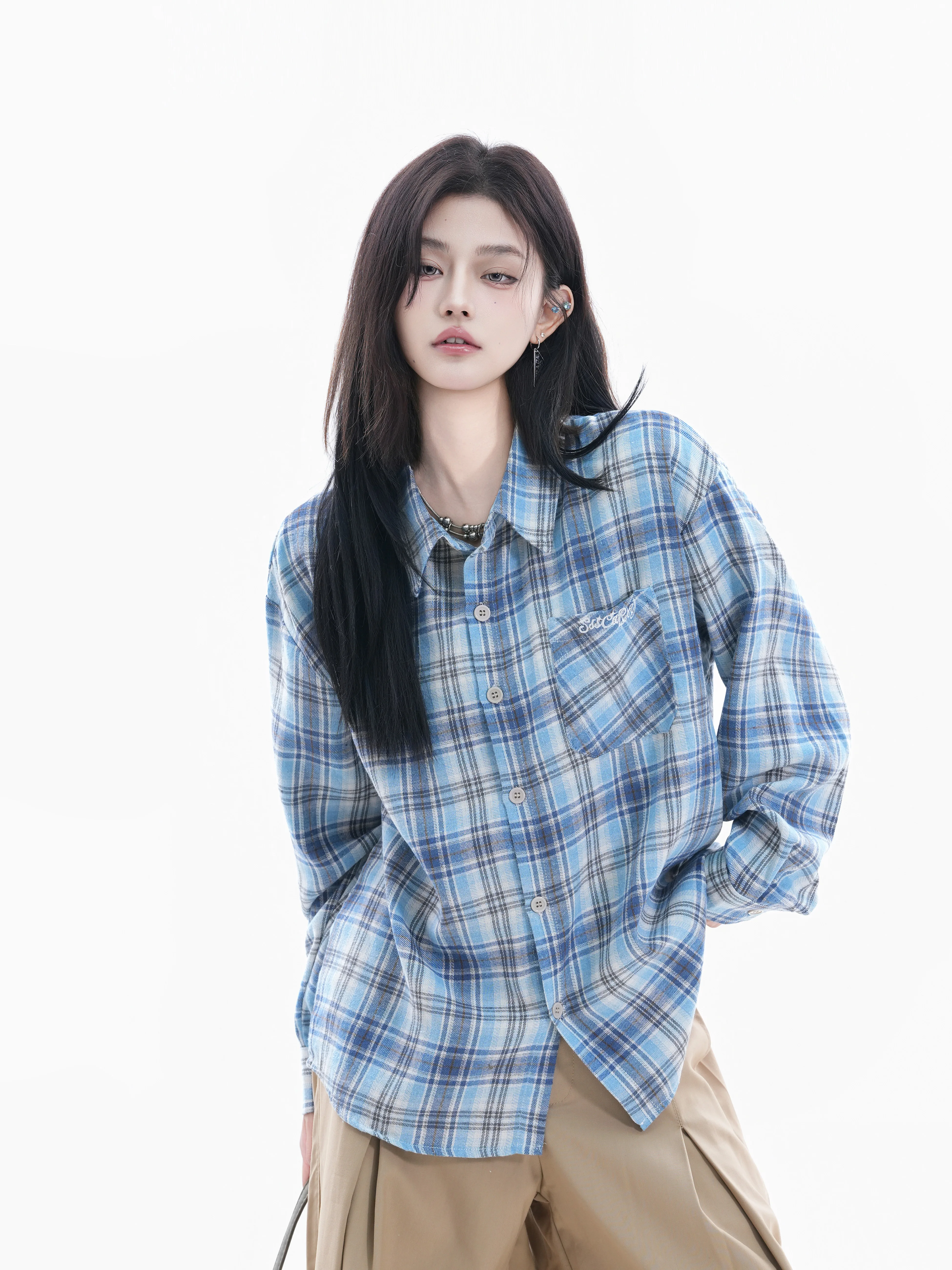 American Style Loose Long Sleeve Shirt Women's Embroidered Plaid Casual Top Couple's Outerwear Polyester Fiber Spring 2026
American Style Loose Long Sleeve Shirt Women's Embroidered Plaid Casual Top Couple's Outerwear Polyester Fiber Spring 2026