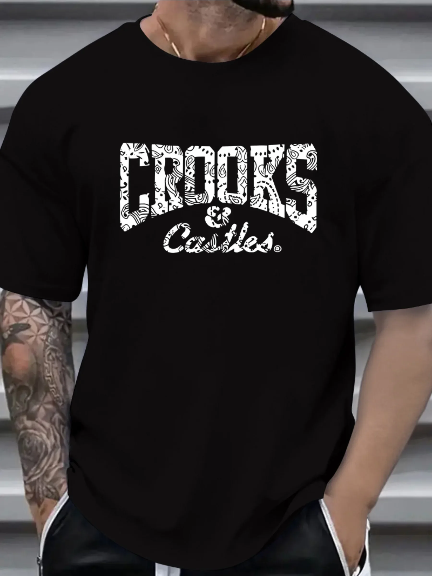 Plus Size Crooks Graphic Tee for Men Crew Neck Vintage Casual T Shirt in Knit Polyester Fabric with Slight Stretch
Plus Size Crooks Graphic Tee for Men Crew Neck Vintage Casual T Shirt in Knit Polyester Fabric with Slight Stretch