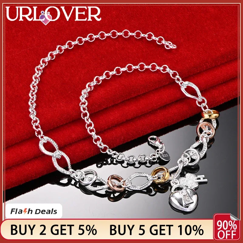 URLOVER 925 Sterling Silver Necklace For Woman Geometry Heart Lock Key Chain Lady Party Wedding Birthday Gift Fashion Jewelry
URLOVER 925 Sterling Silver Necklace For Woman Geometry Heart Lock Key Chain Lady Party Wedding Birthday Gift Fashion Jewelry