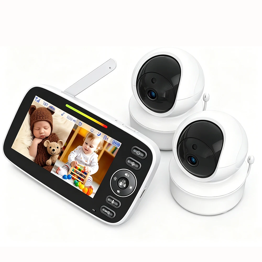 4.3 Inch Split Screen Baby Monitor with 2 PTZ Cameras, Two-Way Audio, Night Vision, Temperature Sensor, Lullaby & VOX Mode
4.3 Inch Split Screen Baby Monitor with 2 PTZ Cameras, Two-Way Audio, Night Vision, Temperature Sensor, Lullaby & VOX Mode