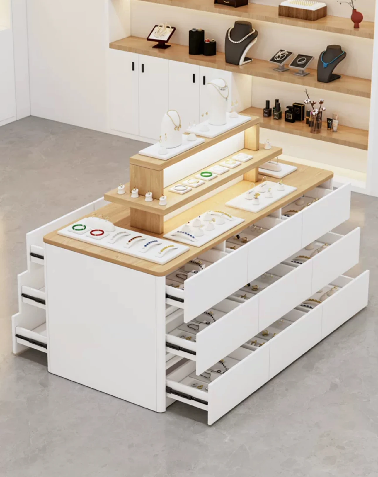 Cosmetics store Zhongdaotai showcase jewelry store sample showcase jewelry display counter high-end product showcase
Cosmetics store Zhongdaotai showcase jewelry store sample showcase jewelry display counter high-end product showcase