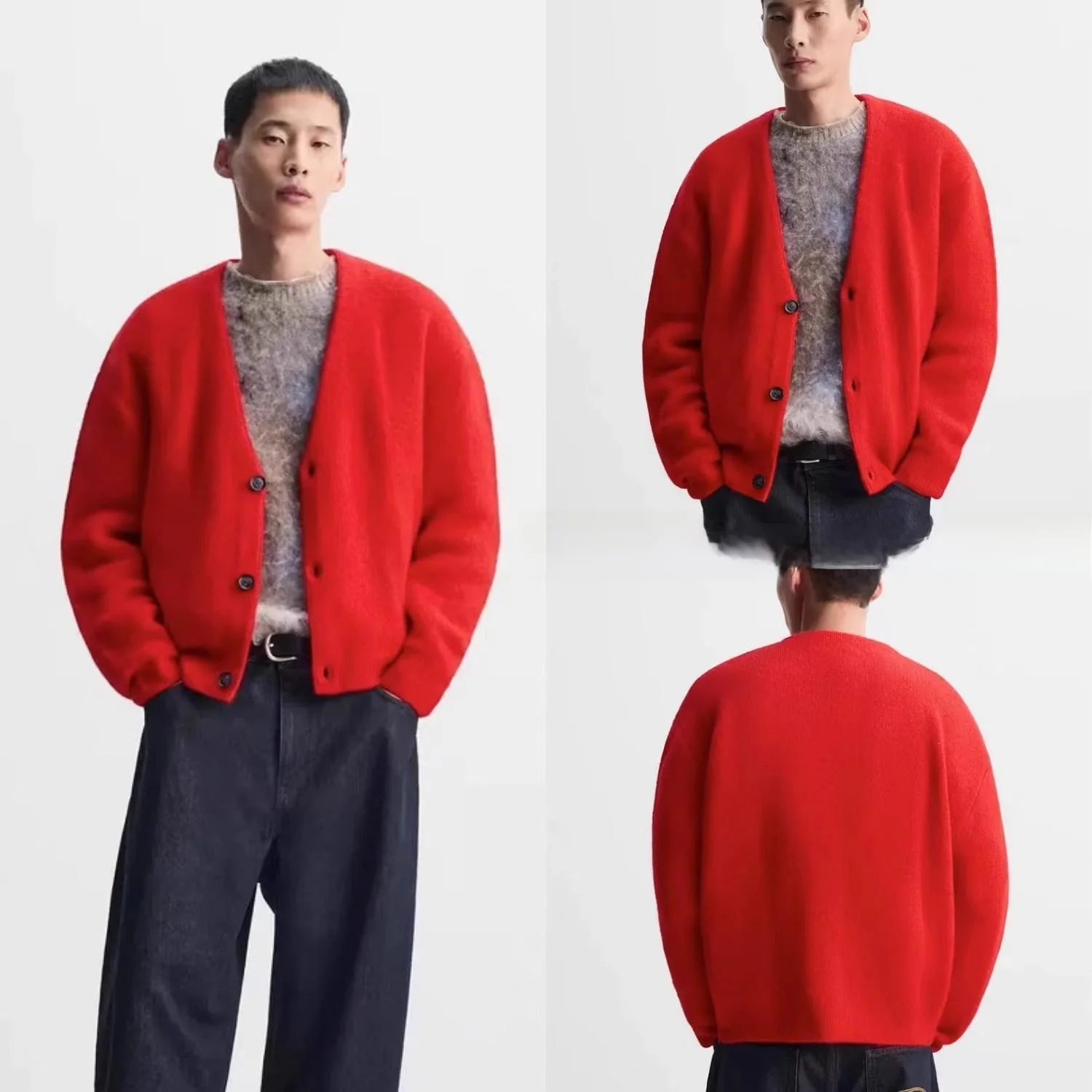 Новинка весенней коллекции: Мужской красный вязаный кардиган с V-образным вырезом и длинными рукавами, модный повседневный городской молодежный трикотажный жакет
Новинка весенней коллекции: Мужской красный вязаный кардиган с V-образным вырезом и длинными рукавами, модный повседневный городской молодежный трикотажный жакет