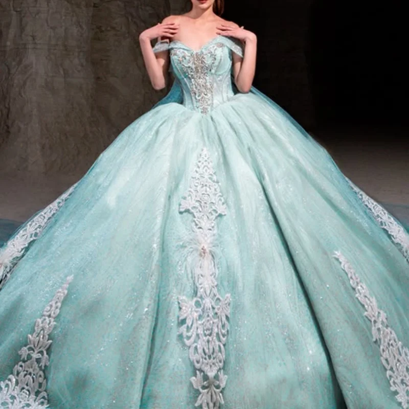 Мятно-зеленый блестящий платье принцессы Quinceanera с открытыми плечами и аппликацией, кружевной корсет с бисером, милое платье 16, бальное платье, Vestidos
Мятно-зеленый блестящий платье принцессы Quinceanera с открытыми плечами и аппликацией, кружевной корсет с бисером, милое платье 16, бальное платье, Vestidos