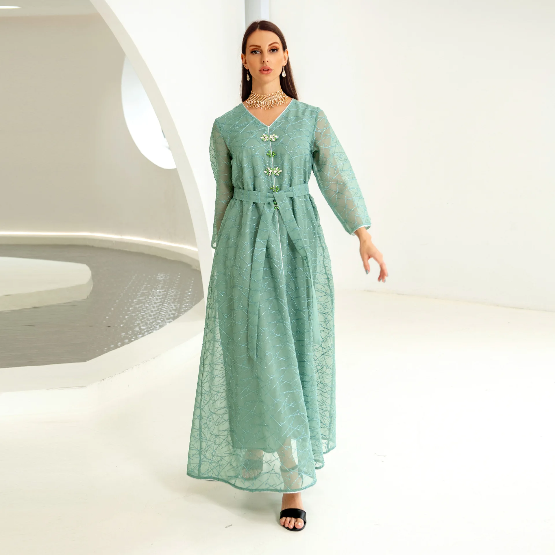 Ab236 Ethnic Dress With Mesh Embroidery, Suitable For All Seasons, Handmade Beading, Elegant Women's Dress Islam Elegant
Ab236 Ethnic Dress With Mesh Embroidery, Suitable For All Seasons, Handmade Beading, Elegant Women's Dress Islam Elegant