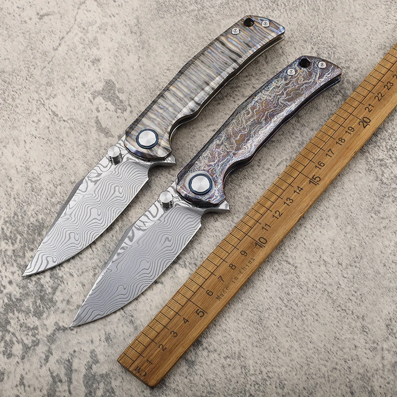 New Rw34+VG10 Damascus Steel Lightning and Fire Pattern Titanium Alloy Handle Fruit Survival EDC Folding Tool 
New Rw34+VG10 Damascus Steel Lightning and Fire Pattern Titanium Alloy Handle Fruit Survival EDC Folding Tool