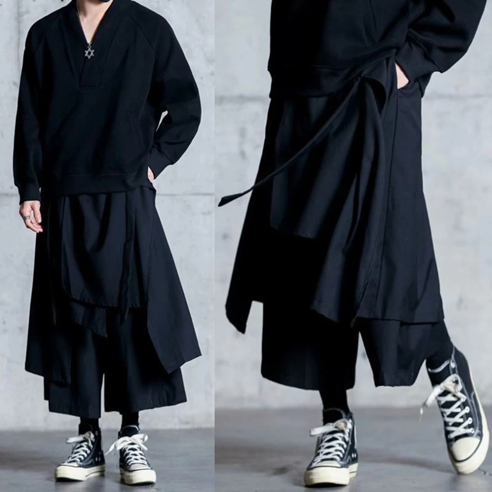 Mens Y2k Culottes Double Layer Samurai Pants Hakama Spring Streetwear Fashion Trend Gothic Casual Pants Men'S Clothing 2025 New
Mens Y2k Culottes Double Layer Samurai Pants Hakama Spring Streetwear Fashion Trend Gothic Casual Pants Men'S Clothing 2025 New