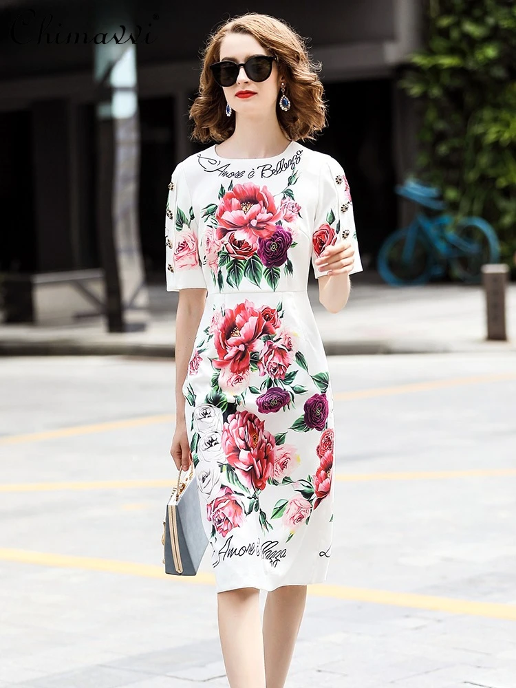 French Elegant High-end Printed Summer Dress Crew Neck Short Sleeve High Waist Slim A-line Temperament Commuter Midi Dress Women
French Elegant High-end Printed Summer Dress Crew Neck Short Sleeve High Waist Slim A-line Temperament Commuter Midi Dress Women