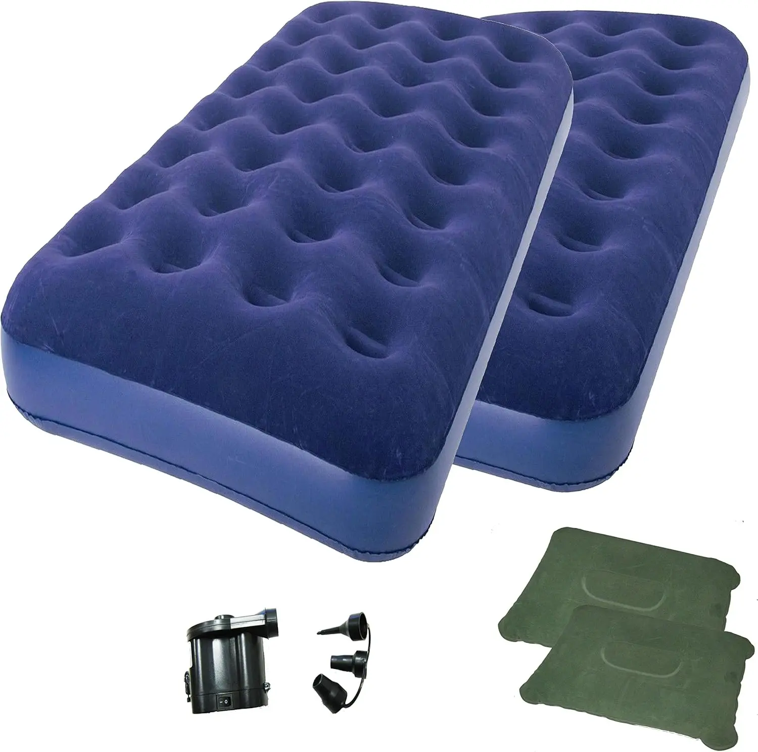 2-Piece Of Twin Size Air Mattr With Air Pump (Battery Not Luded) & 2 Inflatable Pillow Combo (Amnx2+Apd+Pl1X2)
2-Piece Of Twin Size Air Mattr With Air Pump (Battery Not Luded) & 2 Inflatable Pillow Combo (Amnx2+Apd+Pl1X2)