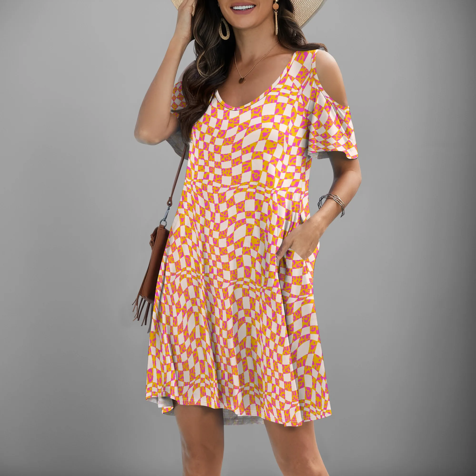 Short Sleeved Off Shoulder Women Leopard Print V-neck Short Dress with Pocket XS-3XL A-type Skirt Kawaii Style
Short Sleeved Off Shoulder Women Leopard Print V-neck Short Dress with Pocket XS-3XL A-type Skirt Kawaii Style