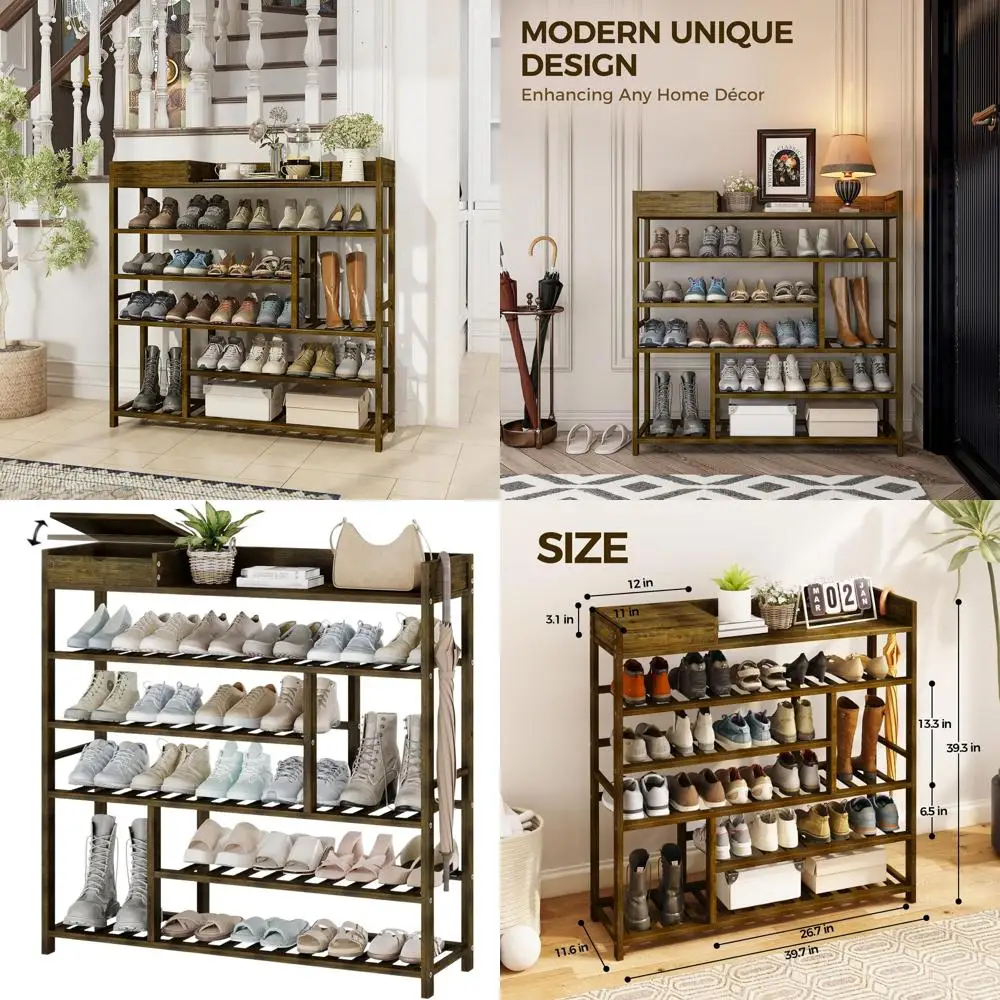 Freestanding Bamboo Shoe Rack with Storage for Entryway, Dark Brown Wooden Organizer
Freestanding Bamboo Shoe Rack with Storage for Entryway, Dark Brown Wooden Organizer