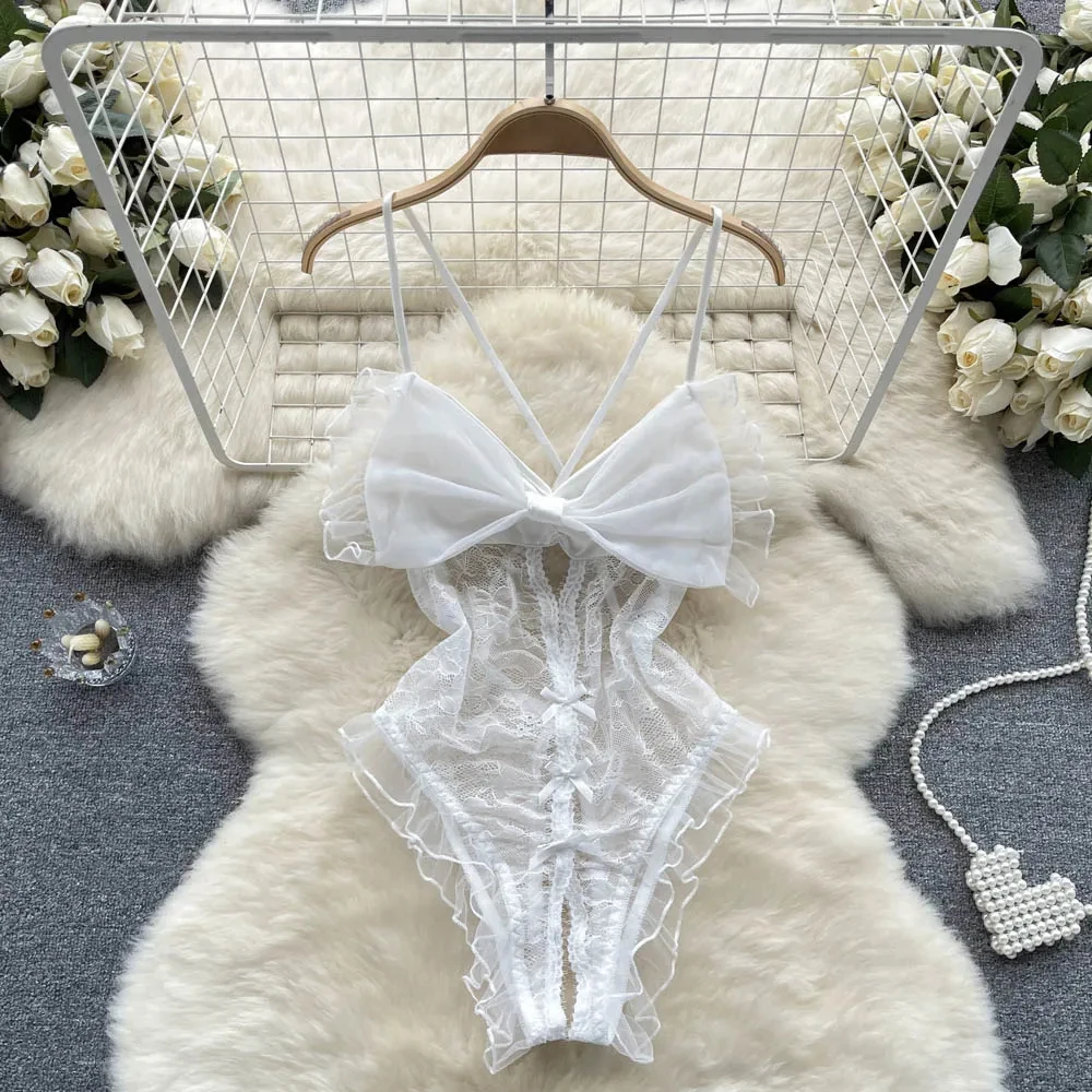 See-through Sexy Camisole Bodysuits Women Big Bow Hollow Out Open Crotch Skinny Playsuit Lace Rompers Backless Solid Sleeveless
See-through Sexy Camisole Bodysuits Women Big Bow Hollow Out Open Crotch Skinny Playsuit Lace Rompers Backless Solid Sleeveless
