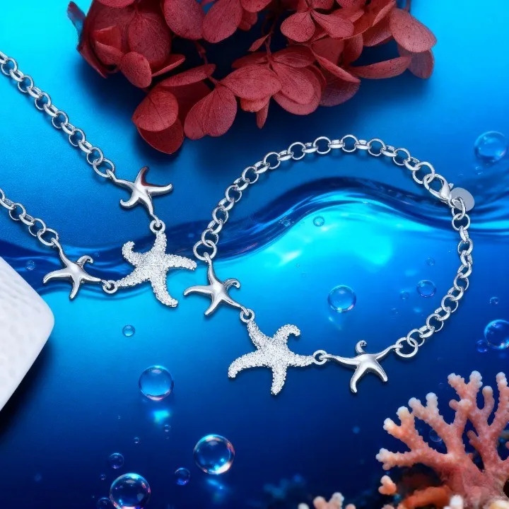 Новая мода стерлингового серебра 925 пробы романтические океанские звезды ожерелья браслеты для женщин нишевый комплект ювелирных изделий свадебные рождественские подарки
Новая мода стерлингового серебра 925 пробы романтические океанские звезды ожерелья браслеты для женщин нишевый комплект ювелирных изделий свадебные рождественские подарки