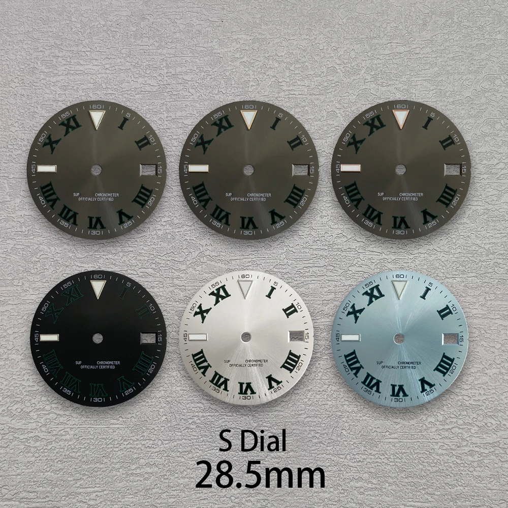 28.5mm High Quality S Logo Roma numerals NH35 Dial Fit NH35/NH36/4R Movement Ice Blue Luminous NH35 Modification Accessorie
28.5mm High Quality S Logo Roma numerals NH35 Dial Fit NH35/NH36/4R Movement Ice Blue Luminous NH35 Modification Accessorie