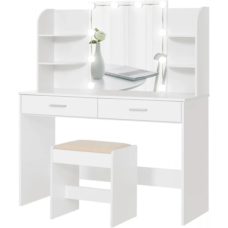 Usikey Mirror 10 LED Lights, Table Set With 2 Drawers And Open Shelves, Makeup Vanity Desk
Usikey Mirror 10 LED Lights, Table Set With 2 Drawers And Open Shelves, Makeup Vanity Desk
