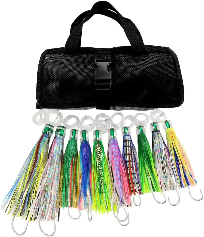 Offshore Trolling Lures Set 10pcs for Marlin Tuna Mahi Mahi Wahoo Big Game Fishing with Mesh Bag
Offshore Trolling Lures Set 10pcs for Marlin Tuna Mahi Mahi Wahoo Big Game Fishing with Mesh Bag