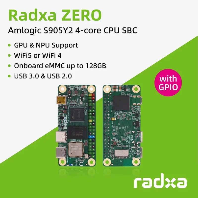 Radxa ZERO Amlogic S905Y2 4-core CPU SBC, GPU, WiFi 5 or WiFi 4, Onboard eMMC and USB 3.0,Single Board Computer with Pin Header
Radxa ZERO Amlogic S905Y2 4-core CPU SBC, GPU, WiFi 5 or WiFi 4, Onboard eMMC and USB 3.0,Single Board Computer with Pin Header