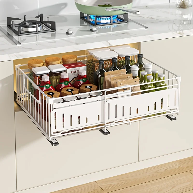 Retractable Drawer Organizer Basket-Under-Cabinet/Pull-Out Shelf with Space-Saving Foldable Design, Stainless Steel Construction
Retractable Drawer Organizer Basket-Under-Cabinet/Pull-Out Shelf with Space-Saving Foldable Design, Stainless Steel Construction