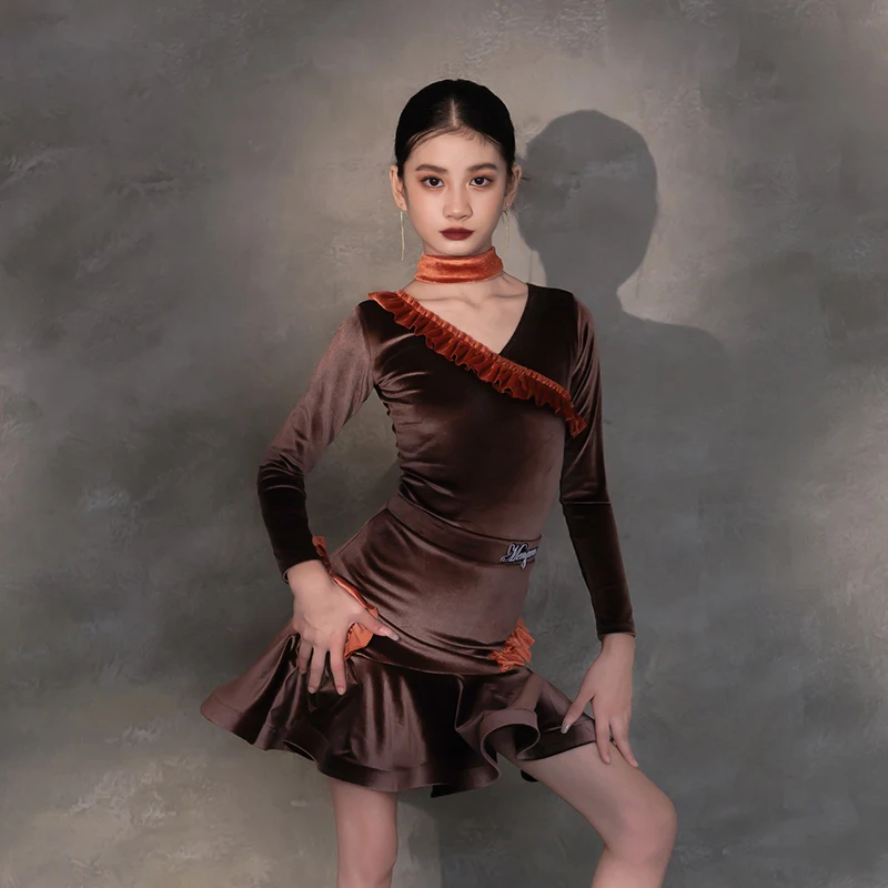 Новая детская одежда для латинских танцев, костюм для танцев ча-ча для девочек, сценический костюм для выпускного вечера, самбы, танго, тренировочный комплект, кофе XH1730 
Новая детская одежда для латинских танцев, костюм для танцев ча-ча для девочек, сценический костюм для выпускного вечера, самбы, танго, тренировочный комплект, кофе XH1730