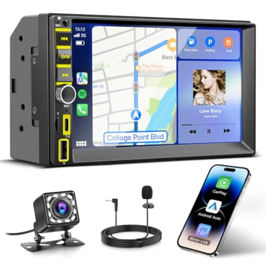 Car audio receiver: 7 wireless double DIN car stereo with CarPlay, Android Auto, touchscreen, backup camera, MirrorLink, Blueto
Car audio receiver: 7 wireless double DIN car stereo with CarPlay, Android Auto, touchscreen, backup camera, MirrorLink, Blueto