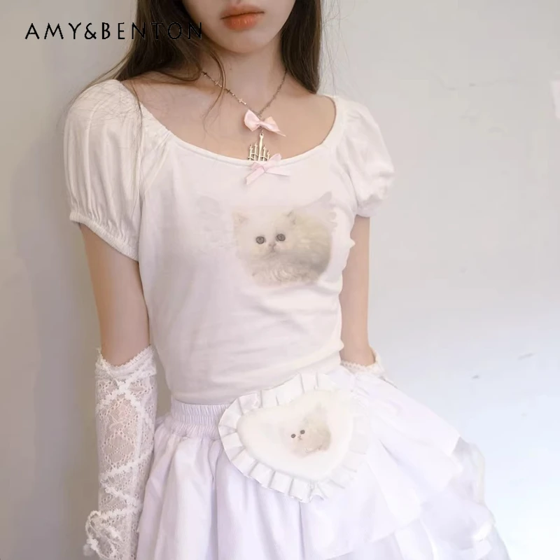 2026 Spring Summer New Animal Print Women's T-shirt Japanese Design Cute Bow Can Be Sweet Round Neck Versatile T-shirts Ladies
2026 Spring Summer New Animal Print Women's T-shirt Japanese Design Cute Bow Can Be Sweet Round Neck Versatile T-shirts Ladies