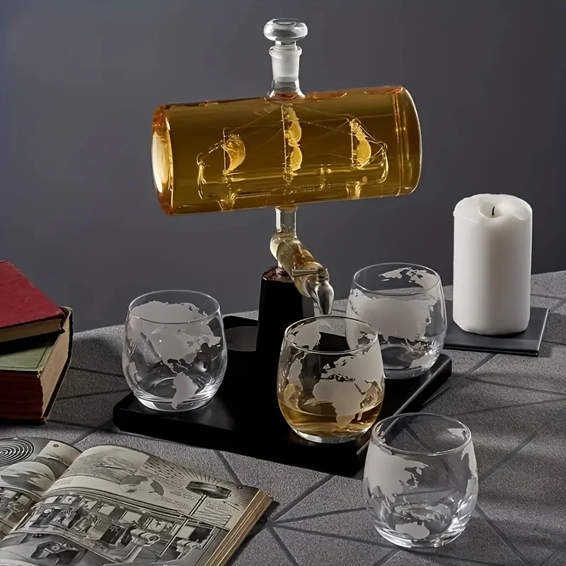 A Complete Set Featuring a 44Oz/1300Ml Cylindrical Decanter, Four 350Ml/11.84Oz Glass Cups, And a Wooden Base, Perfect for Home
A Complete Set Featuring a 44Oz/1300Ml Cylindrical Decanter, Four 350Ml/11.84Oz Glass Cups, And a Wooden Base, Perfect for Home