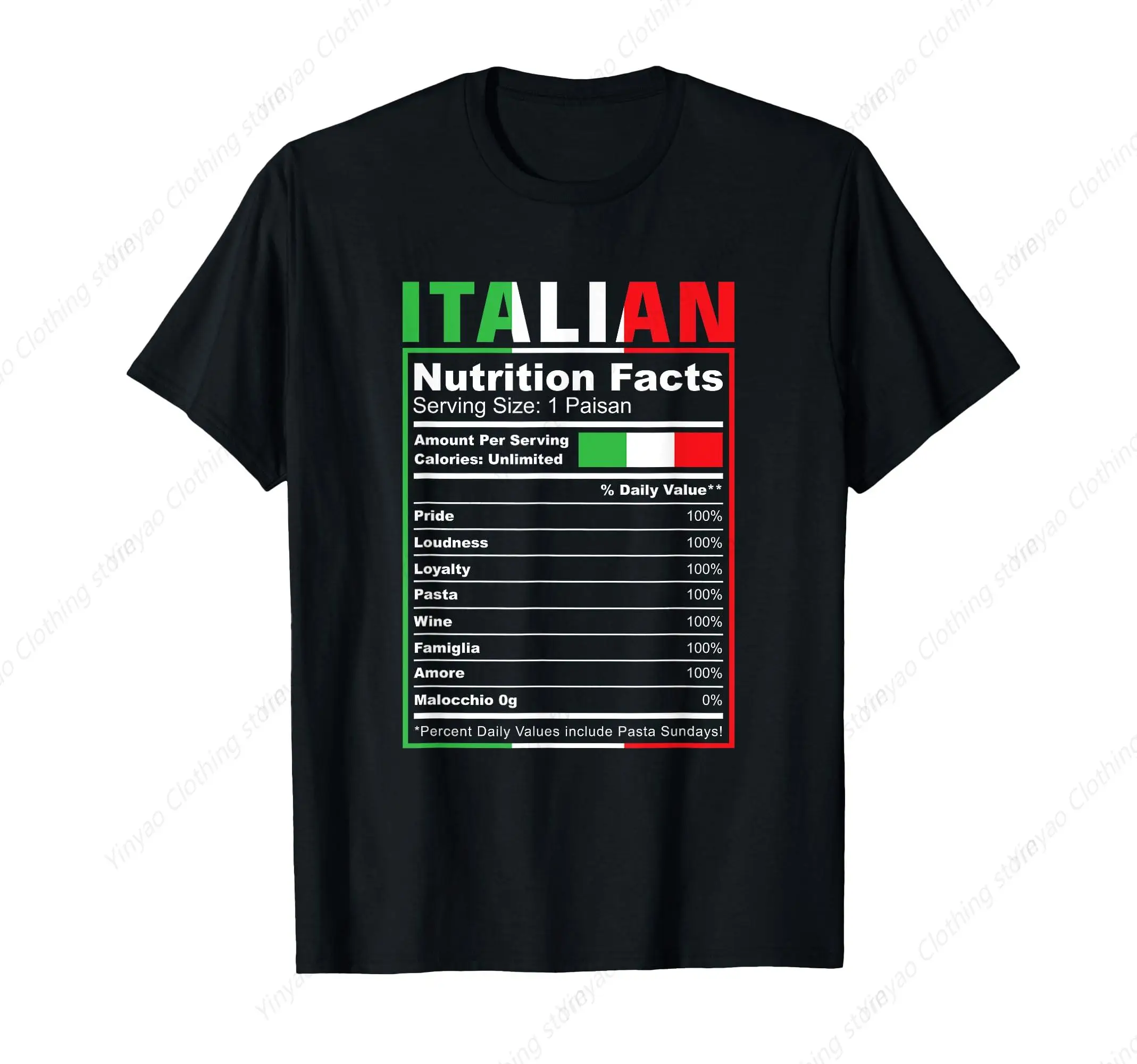 Italian Nutrition Facts Printed Shirt Italian Pride Italian Flag T-Shirt Pure Cotton And Black T Shirt
Italian Nutrition Facts Printed Shirt Italian Pride Italian Flag T-Shirt Pure Cotton And Black T Shirt