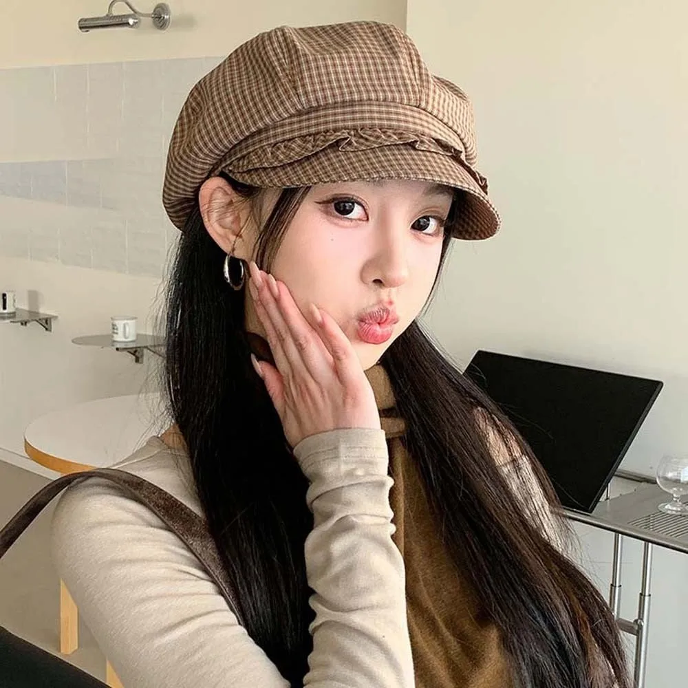 Solid Color Fine Plaid Beret Big Head Circumference Versatile Ruffle Octagonal Hat Polyester Sunscreen Spring Painter Cap Summer
Solid Color Fine Plaid Beret Big Head Circumference Versatile Ruffle Octagonal Hat Polyester Sunscreen Spring Painter Cap Summer