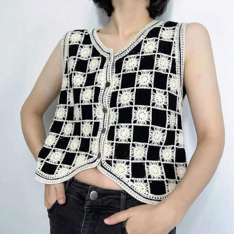 Yaminiya Spring Summer Vest for Women Knitted Ethnic Style Sleeveless Open Stitch Hollowed Out Camisole Coats Checkered Pattern
Yaminiya Spring Summer Vest for Women Knitted Ethnic Style Sleeveless Open Stitch Hollowed Out Camisole Coats Checkered Pattern