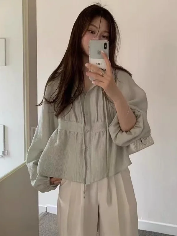 Elegant Tie-Belted Long Sleeve Shirt Women's New Style Spring Summer Loose Short Doll Top Breathable Comfortable Skin-Friendly
Elegant Tie-Belted Long Sleeve Shirt Women's New Style Spring Summer Loose Short Doll Top Breathable Comfortable Skin-Friendly