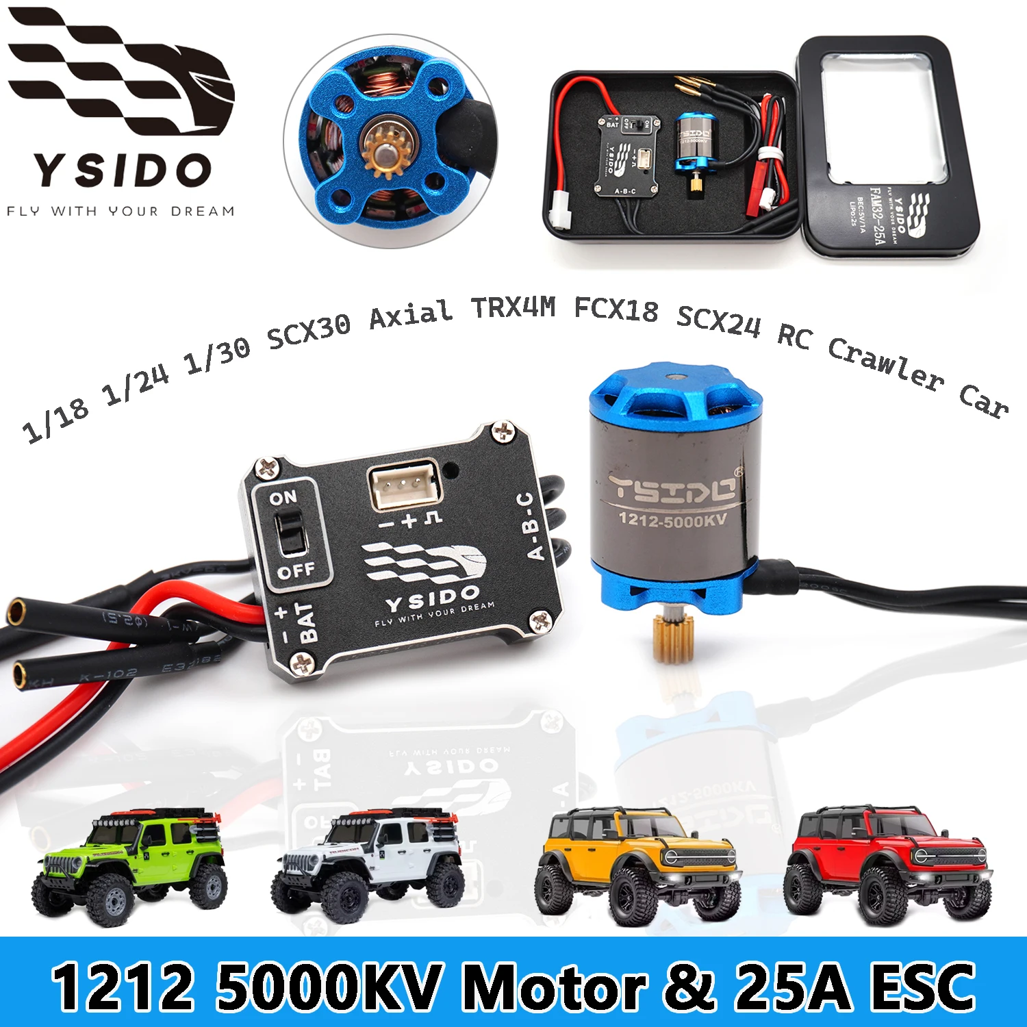 YSIDO 1/30 SCX30 Axial RC Outer-Rotor Brushless 1212 Motor 5000KV 25A ESC Combo 11T for RC Model Crawler Car Upgrade Accessories
YSIDO 1/30 SCX30 Axial RC Outer-Rotor Brushless 1212 Motor 5000KV 25A ESC Combo 11T for RC Model Crawler Car Upgrade Accessories