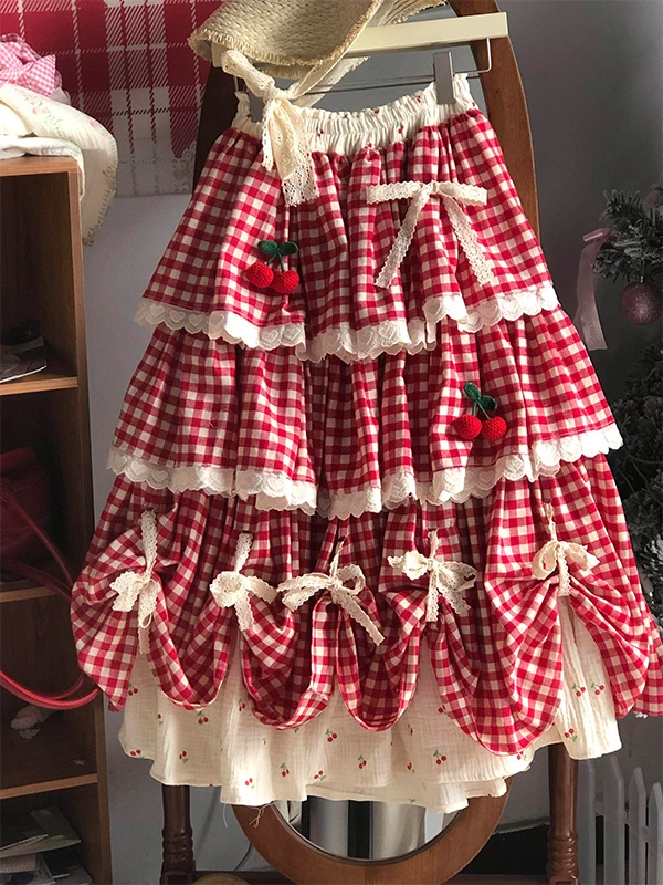 Cherry Patchwork High Waist A-Line Skirt Women's Spring Autumn Winter New Style Sweet Multi-Layer Ruffle Cake Skirt
Cherry Patchwork High Waist A-Line Skirt Women's Spring Autumn Winter New Style Sweet Multi-Layer Ruffle Cake Skirt