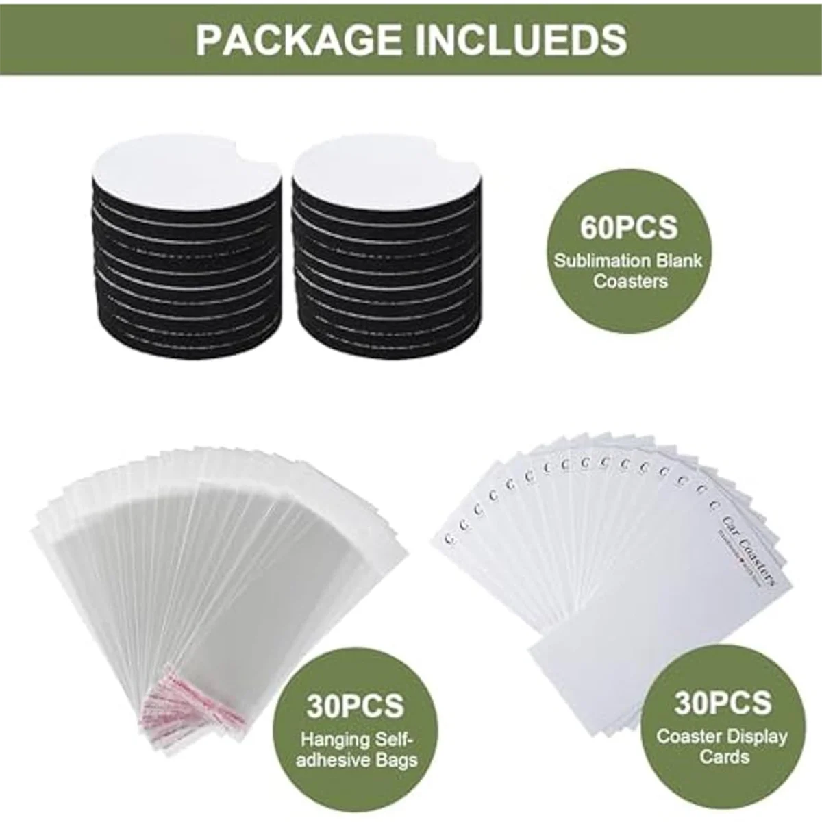 Sublimation Blank Car Coasters Set,Include 60 Circular Coasters,30 Car Coasters Display Cards and 30 Self-Sealing Bags
Sublimation Blank Car Coasters Set,Include 60 Circular Coasters,30 Car Coasters Display Cards and 30 Self-Sealing Bags