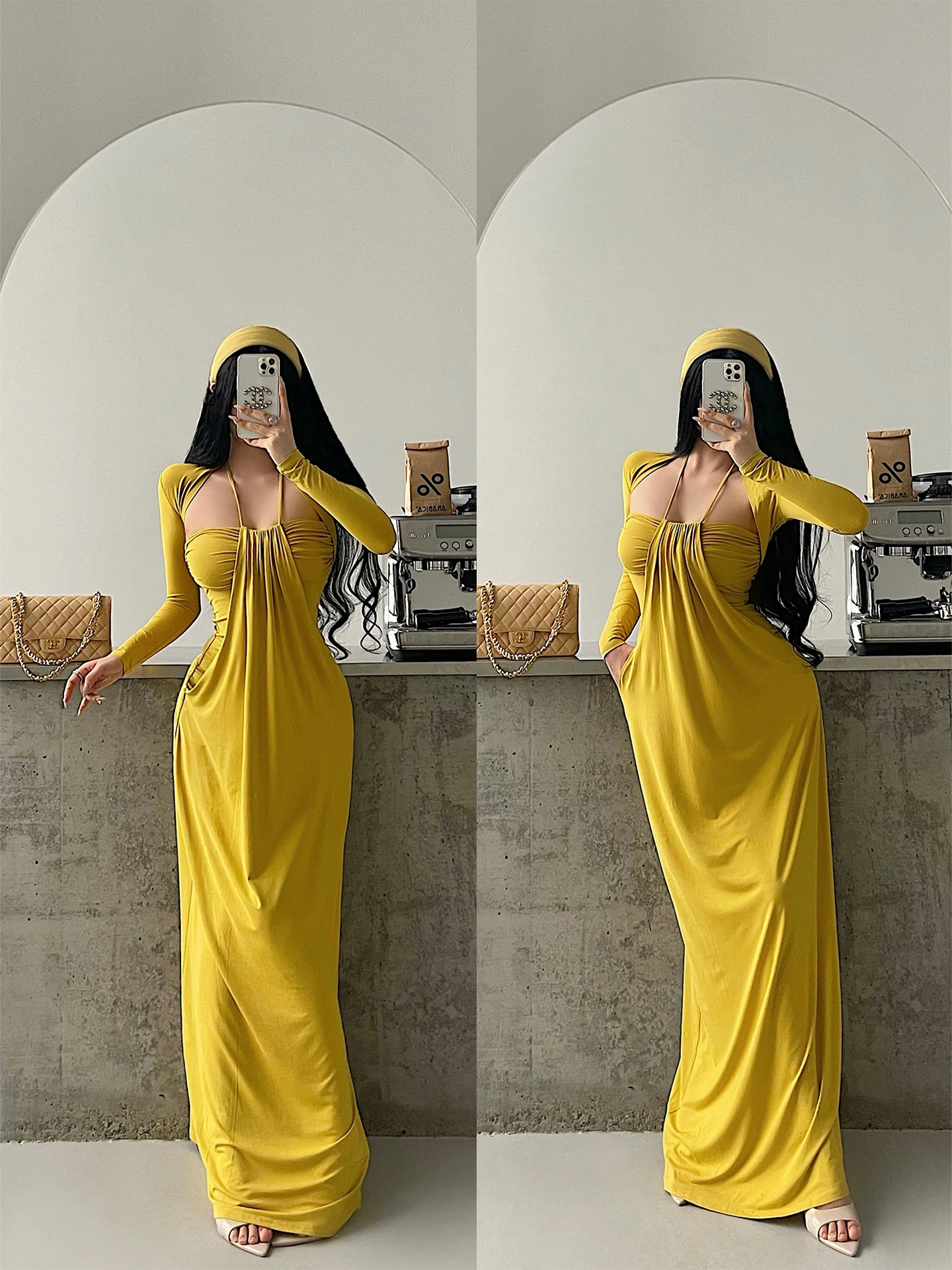 Young Girl Day Pure Desire Sexy Folded Strapless Gown Floor-Length Long Sleeve Dress Set Hanging Neck Design Spring Fashion
Young Girl Day Pure Desire Sexy Folded Strapless Gown Floor-Length Long Sleeve Dress Set Hanging Neck Design Spring Fashion