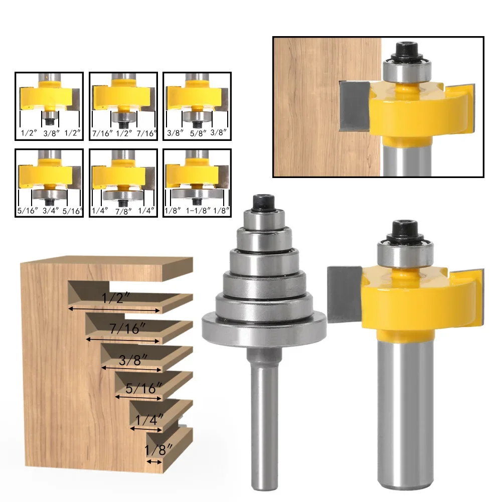 1PC 1/2" 12.7MM 12MM Shank Milling Cutter Wood Carving Rabbet Router Bit with 6 Bearings Set Tenon Cutter for Woodworking Tools
1PC 1/2" 12.7MM 12MM Shank Milling Cutter Wood Carving Rabbet Router Bit with 6 Bearings Set Tenon Cutter for Woodworking Tools