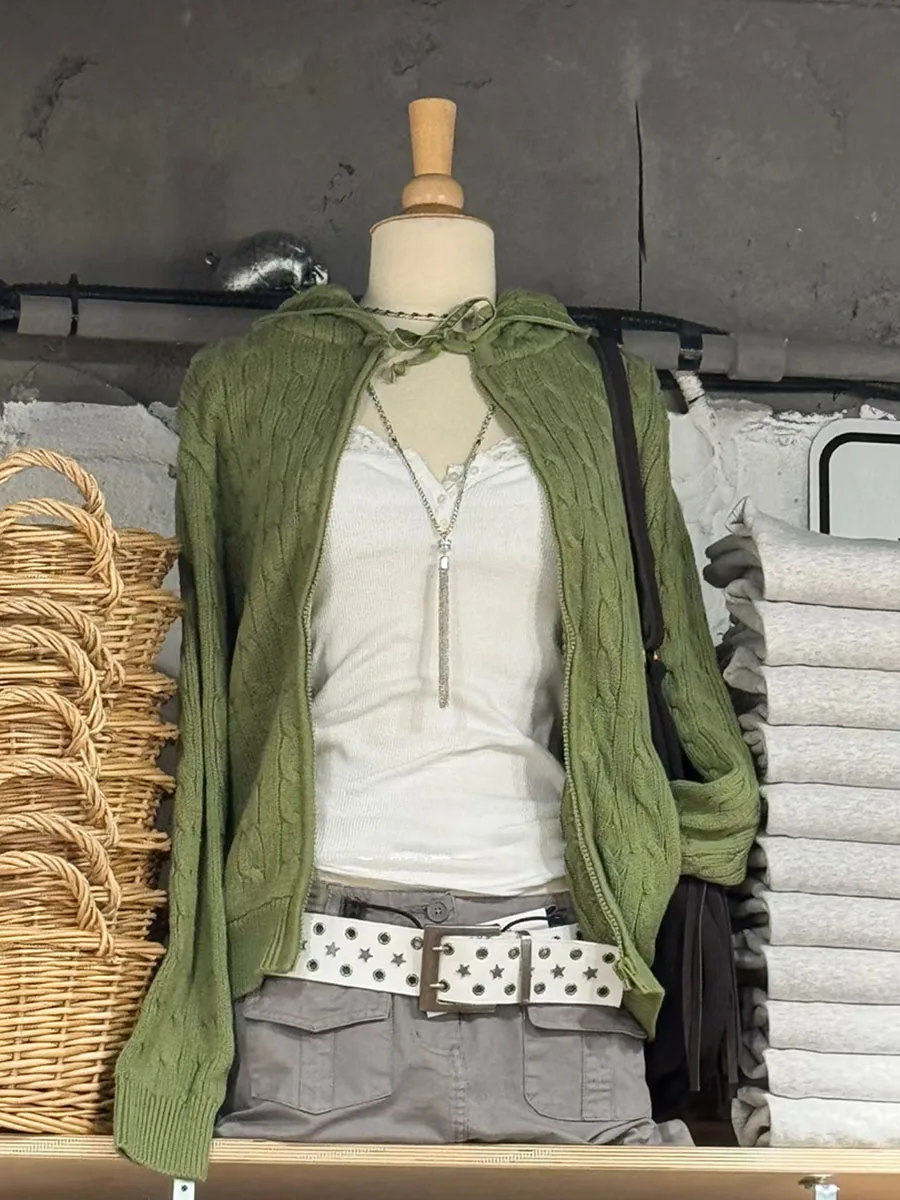 Новый женский кардиган-свитер Sweet Green Twist Flower с капюшоном на шнурке, на молнии, с длинными рукавами, весенний, винтажный, милый, топ
Новый женский кардиган-свитер Sweet Green Twist Flower с капюшоном на шнурке, на молнии, с длинными рукавами, весенний, винтажный, милый, топ