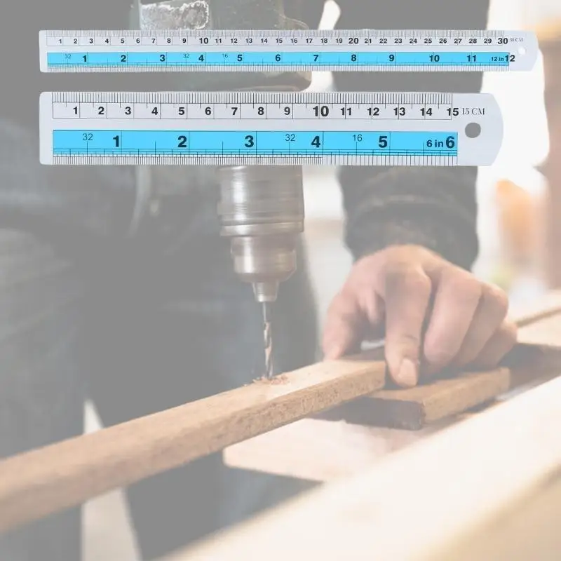 652F 6in & 12in Straight Edges Ruler with Imperials and Metric Measurements Stainless Steel Ruler Set for Project Crafting