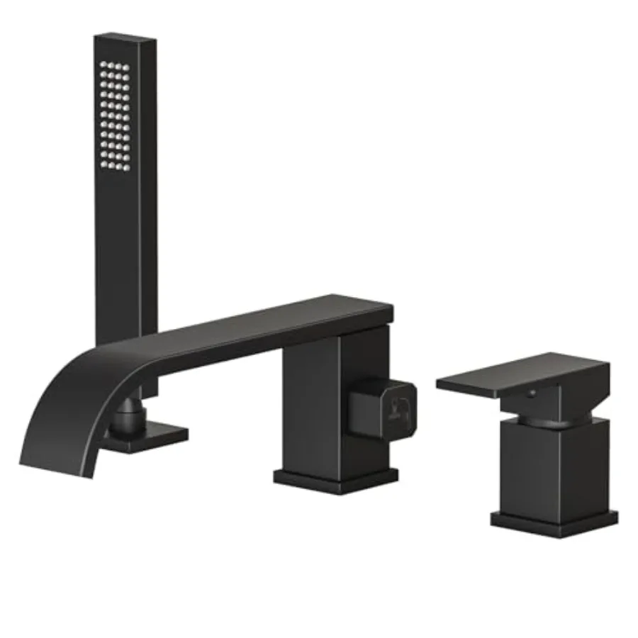 Deck Mount Waterfall Tub Faucet with Hand Shower, 3 Hole Bathtub Faucet Set, High Flow, Solid Brass, Matte Black
Deck Mount Waterfall Tub Faucet with Hand Shower, 3 Hole Bathtub Faucet Set, High Flow, Solid Brass, Matte Black