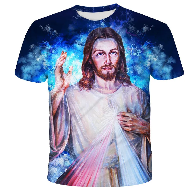 Summer Men's Printed 3D Jesus Short Sleeved T-shirt Round Neck Children's Clothing
Summer Men's Printed 3D Jesus Short Sleeved T-shirt Round Neck Children's Clothing